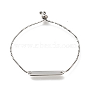 304 Stainless Steel Box Chain Slider Bracelets, Blank Oval Rectangle Link Bracelets for Women, Stainless Steel Color, 10-1/4 inch(26.1cm)(BJEW-M233-03P)
