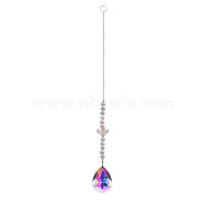 Quartz Chandelier Hanging Suncatcher, Teardrop, for Car Window, Platinum, Pink, 310mm(PW-WG66290-05)