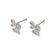 304 Stainless Steel Stud Earrings, Leaf, Stainless Steel Color, 9x6mm(X-EJEW-P244-07P)