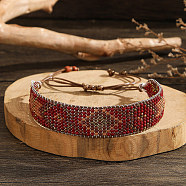 Bohemian Glass Seed Braided Bead Bracelet, Red(YN4404)