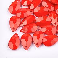 Opaque Acrylic Pendants, Faceted, teardrop, Red, 20x12x5mm, Hole: 2mm, about 850pcs/500g(SACR-517-01)