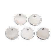 Natural Freshwater Shell Charms, with UV Plated, Flat Round, Platinum, 15x1.5mm, Hole: 2mm(SHEL-T018-31B)