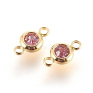 304 Stainless Steel Rhinestone Links connectors, Flat Round, Golden, Light Rose, 12x6.5x4mm, Hole: 2mm(STAS-P237-17G-04)