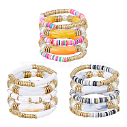 FIBLOOM 15Pcs 15 Style Ethnic Style Polymer Clay Heishi Surfer Stretch Bracelets Set, Acrylic Curved Tube Stackable Bracelets, Mixed Color, Inner Diameter: 1-3/4~2-1/8 inch(4.5~5.4cm), 1Pc/style(BJEW-FI0001-41)