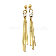 Rhinestone Long Dangle Stud Earrings, Golden Titanium Steel Chains Tassel Earrings, Column, 95x8mm(EJEW-Z025-02G)