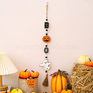 Halloween Wood Bead Tassel Tree Ornaments, Pumpkin Ghost Bead Wall Hanging Garland for Home Party Decorations, Ghost, 590x30mm(HAWE-PW0001-096A)