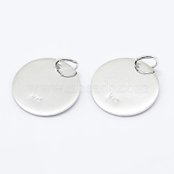 925 Sterling Silver Pendants, Flat Round Charms, Carved with 925, Silver, 12x0.6mm, Hole: 3mm(STER-K167-006D-S)
