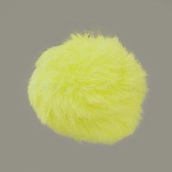 Handmade Faux Rabbit Fur Pom Pom Ball Covered Pendants, Fuzzy Bunny Hair Balls, with Elastic Fiber, Yellow, 55~74mm, Hole: 5mm(WOVE-F020-A07)