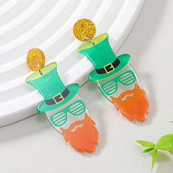 Christmas Acrylic Human Stud Earrings, Orange(RD9723-1)