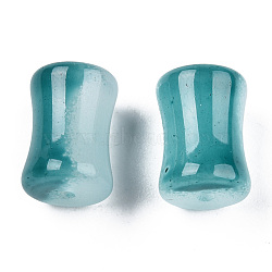 Transparent Spray Painted Glass Beads, Bamboo Stick, Teal, 12x8mm, Hole: 1.6mm(GLAA-N035-035-C01)