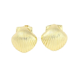 Brass Earring for Women, Shell Shape, Stud Earrings, Real 18K Gold Plated, 24x24mm(EJEW-M259-02A-G)