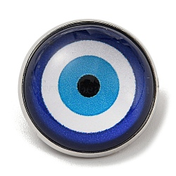Round Glass Brooches, Platinum Plated Iron Jewerly Pins, for Backpack, Evil Eye, 21.5x21.5x12mm(FIND-Q096-01K)