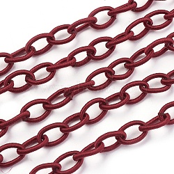 Handmade Nylon Cable Chains Loop, Oval, Dark Red, 8~9x11~13x2mm, about 85cm/strand, 33.5 inch(EC-A001-16)