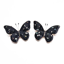 Butterfly Enamel Pin with Shell, Alloy Brooch for Backpack Clothes, Nickel Free & Lead Free, Light Golden, Black, 38x54.5mm(JEWB-N007-084)