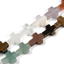 Natural & Synthetic Mixed Gemstone Beads Strands, Cross, Mixed Dyed and Undyed, 15x11.5x4.5mm, Hole: 0.7mm, about 25pcs/strand, 15.75''(40cm)(G-I369-A26-02)