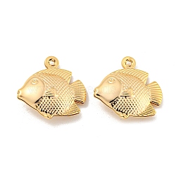 Brass Pendants, Real 18K Gold Plated , Fish, 18x17.5x5mm, Hole: 1mm(KK-U006-08G-03)