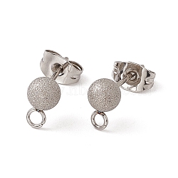 Non-Tarnish 304 Stainless Steel Stud Earring Findings, with Ear Nuts and Horizontal Loops, Textured, Round, Stainless Steel Color, 8x5mm, Hole: 2mm, Pin: 0.6mm(STAS-E179-05C-P)