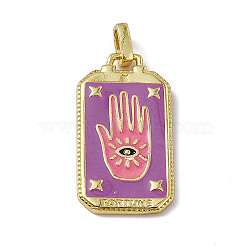 Alloy Enamel Pendants, Rectangle, Tarot Pattern Charm, Golden, Purple, Palm Pattern, 26x14x2mm, Hole: 2x3mm(X-ENAM-D042-01K)