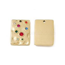 Vacuum Plating 201 Stainless Steel Rhinestone Pendants, Real 18K Gold Plated, Rectangle Charms, Colorful, 22.5x15.5x3.5mm, Hole: 1.4mm(STAS-J401-VC794)