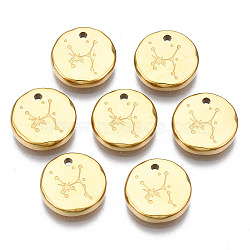 316 Surgical Stainless Steel Charms, Flat Round with Constellation, Real 14K Gold Plated, Sagittarius, 10x2mm, Hole: 1mm(STAS-S116-418G-G)