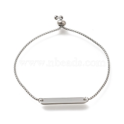 304 Stainless Steel Box Chain Slider Bracelets, Blank Oval Rectangle Link Bracelets for Women, Stainless Steel Color, 10-1/4 inch(26.1cm)(BJEW-M233-03P)