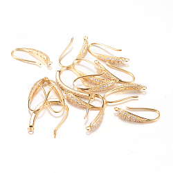 Brass Earring Hooks, with Rhinestones and Horizontal Loop, Light Gold, 19x3mm, Hole: 1mm(X-KK-R037-10KC)
