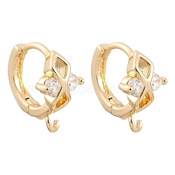 Brass Micro Pave Clear Cubic Zirconia Hoop Earring Findings, with Loops, Infinity, Real 18K Gold Plated & Gunmetal, 15.5x14.5x8mm, Hole: 1.2mm, Pin: 1mm(ZIRC-YW0001-06G)