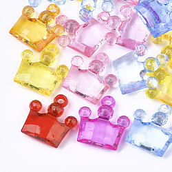 Transparent Acrylic Pendants, Faceted, Crown, Mixed Color, 28x26x8mm, Hole: 2.5mm, about 220pcs/500g(TACR-S133-011)