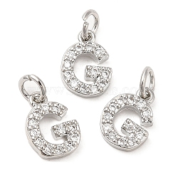 Brass Micro Pave Grade AAA Cubic Zirconia Charms, Letter G, Cadmium Free & Nickel Free & Lead Free, Real Platinum Plated, 9x6x1.5mm, Hole: 2mm(ZIRC-P067-11P-G-NR)