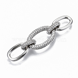 Brass Micro Pave Clear Cubic Zirconia Links Connectors, Cadmium Free & Nickel Free & Lead Free, Oval, Real Platinum Plated, 45mm(KK-S061-45P-NR)