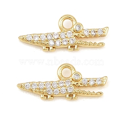 Brass Micro Pave Clear Cubic Zirconia Charms, Crocodile Charms, Rack Plating, Long-Lasting Plated, Lead Free & Cadmium Free, Real 18K Gold Plated, 6x15x2mm, Hole: 1.5mm(KK-CBA0C67-02G)