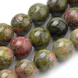 Natural Unakite Beads Strands, Round, 4mm, Hole: 1mm, about 84pcs/strand, 15.7 inch(G-S259-14-4mm)