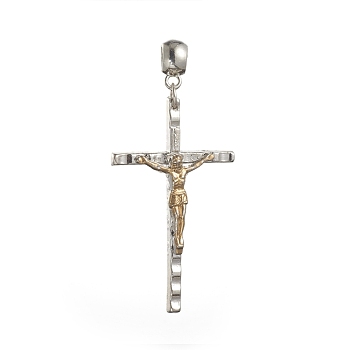Alloy European Dangle Charms, Large Hole Big Pendants, Crucifix Cross, for Easter, Platinum & Golden, 71mm, Hole: 6mm, Cross: 56x33x8mm