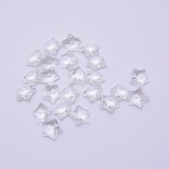 Transparent Glass Pendants, Faceted, Star Charms, Clear, 13x13.5x7mm, Hole: 1mm