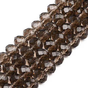 Glass Beads Strands, Faceted, Rondelle, Coconut Brown, 8x6mm, Hole: 1mm, about 65~68pcs/strand, 15.7~16.1 inch(40~41cm)