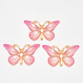 Transparent Acrylic Pendants, with Plated Bottom, Butterfly, Pearl Pink, 23x38x5mm, Hole: 1.2mm