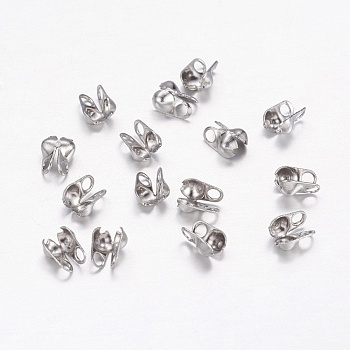 304 Stainless Steel Bead Tips, Calotte Ends, Clamshell Knot Cover, Stainless Steel Color, 4x1.5mm, Hole: 1mm, Inner Diameter: 1.5mm