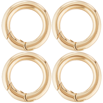 5Pcs Brass Spring Gate Rings, Donut, Nickel Free, Real 18K Gold Plated, 23x4mm, Inner Diameter: 15mm