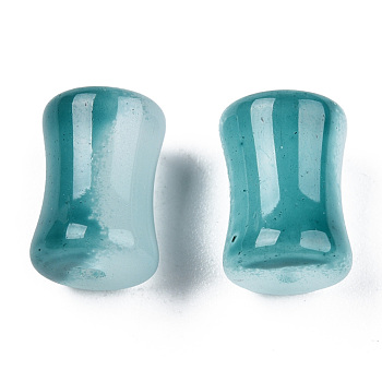 Transparent Spray Painted Glass Beads, Bamboo Stick, Teal, 12x8mm, Hole: 1.6mm