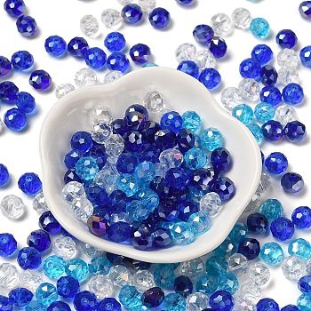 Glass Beads, Faceted, Rondelle, Blue, 8x6mm, Hole: 1mm, about 1210pcs/500g