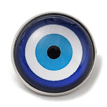 Round Glass Brooches, Platinum Plated Iron Jewerly Pins, for Backpack, Evil Eye, 21.5x21.5x12mm