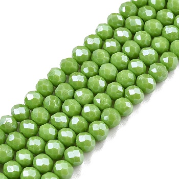 Electroplate Glass Beads Strands, Pearl Luster Plated, Faceted, Rondelle, Yellow Green, 4x3mm, Hole: 0.4mm, about 113~115pcs/strand, 41~41.5cm