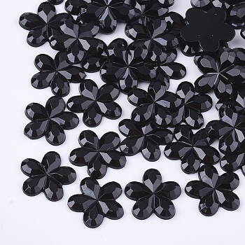 Plastic Cabochons, Flower, Black, 9x9.5x1.5mm, about 5000pcs/bag