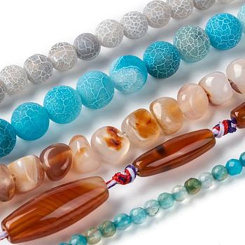 Natural Agate Beads Strands, Dyed & Heated, Mixed Shapes, Mixed Color, 3~48x3~25x3~10mm, Hole: 1~2mm, about 8~70pcs/strand, 14.9 inch~32 inch(37.84~81.28cm)