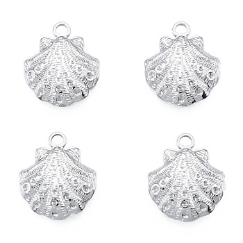 201 Stainless Steel Pendants, Shell Shape, Stainless Steel Color, 17.5x15x3mm, Hole: 2mm