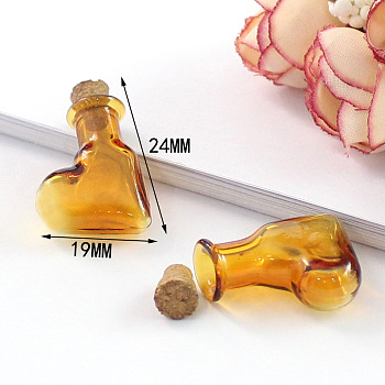Miniature Glass Bottles, with Cork Stoppers, Empty Wishing Bottles, for Dollhouse Accessories, Jewelry Making, Heart Pattern, 24x19mm