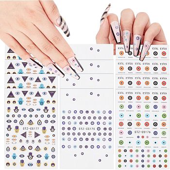 AHADERMAKER 12Sheets 3 Style Evil Eye Pattern Nail Art Stickers Decals, Self Adhesive, for Nail Tips Decorations, Mixed Color, 9.6x6.4x0.02cm, 4 sheets/style