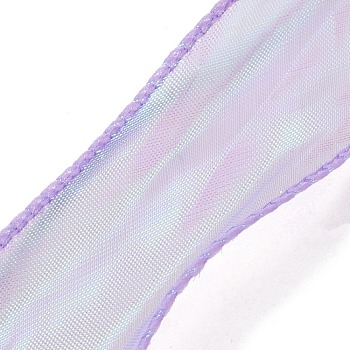 Flat Rainbow Color Nylon Organza Ribbon, Iridescent Ribbon for Bowknot, Flower, Gift Decoration, Lilac, 1-5/8 inch(40mm), about 9.84 Yards(9m)/Roll