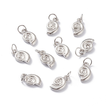 Alloy Charms, Long-Lasting Plated, with Jump Rings, Snail Shell, Real Platinum Plated, 12x7x2mm, Jump Ring: 5x1mm, Inner Diameter: 3mm 
