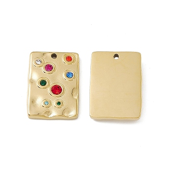 Vacuum Plating 201 Stainless Steel Rhinestone Pendants, Real 18K Gold Plated, Rectangle Charms, Colorful, 22.5x15.5x3.5mm, Hole: 1.4mm